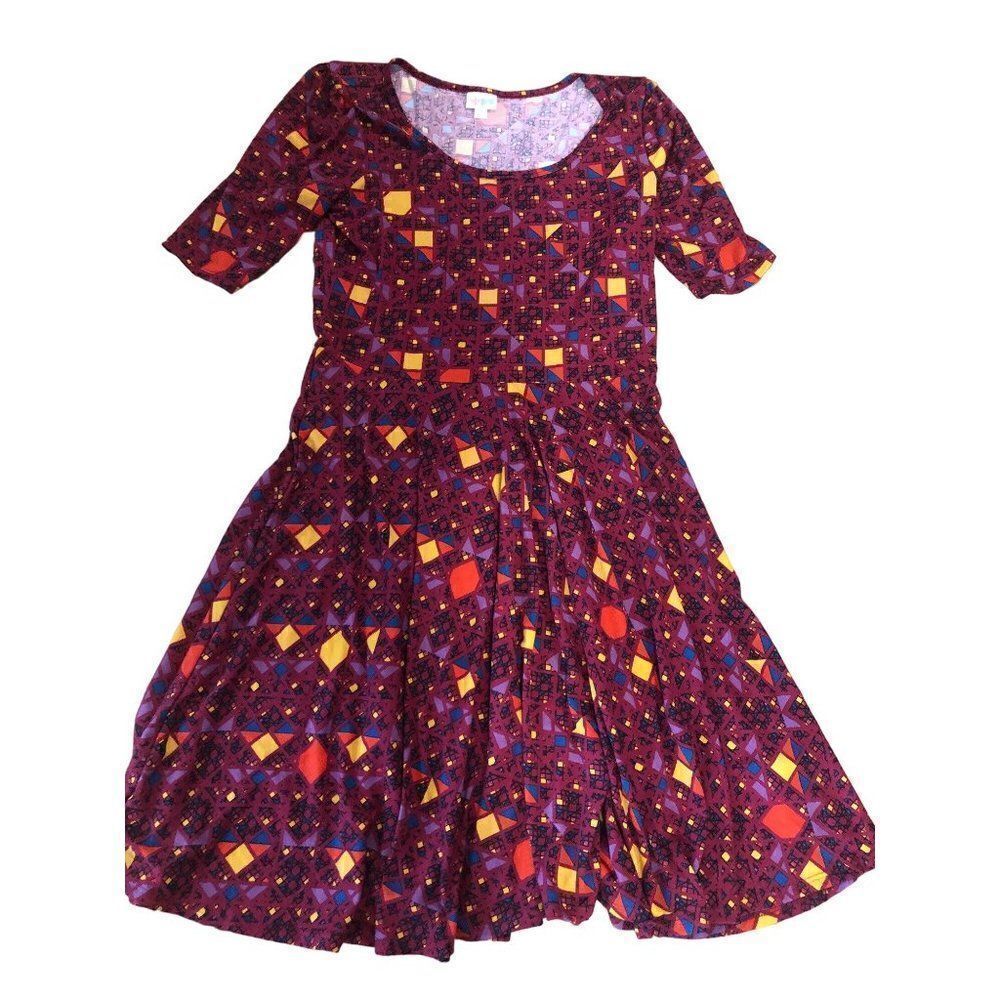 LuLaRoe Amelia Womens Dress Short Sleeve Maroon Size XL